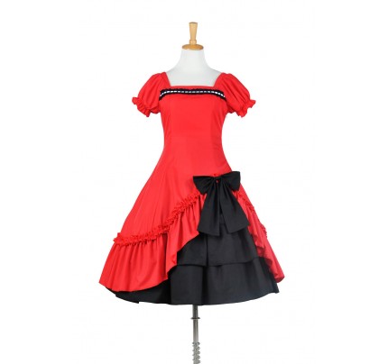 Lolita Dress Classical Lace Victorian Lolita Red Black Dress Cosplay Costume