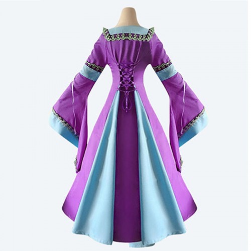 Medieval Historical Square Collar Long Trumpet Sleeve Dress