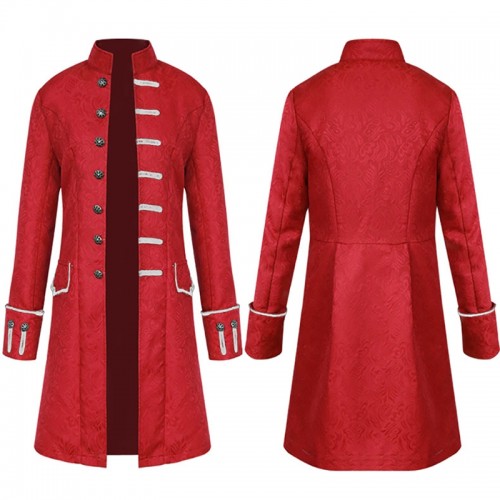 Solid Color Fashion Steampunk Retro Uniform Stand Collar Overcoat