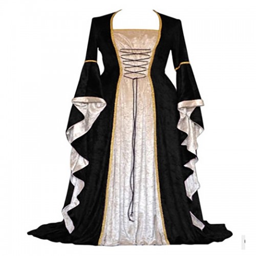 Medieval Renaissance Trumpet Sleeves Retro Medieval Long Style Vintage Dress