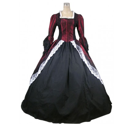 Marie Antoinette Victorian Dark Red Wedding Dress Ball Gown Prom