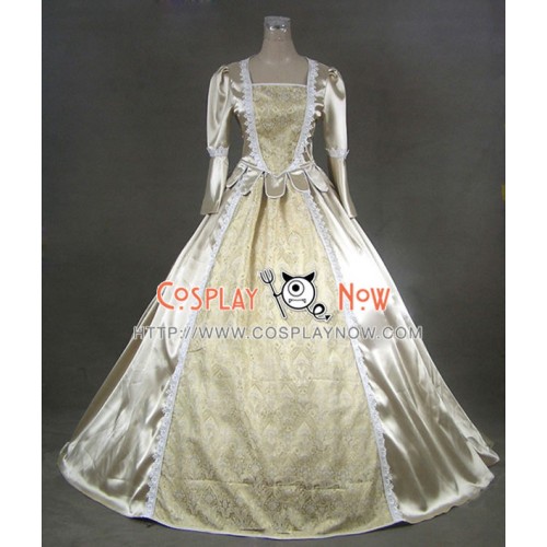 Renaissance Colonial Gothic Satin Ball Gown Prom Brocade Dress