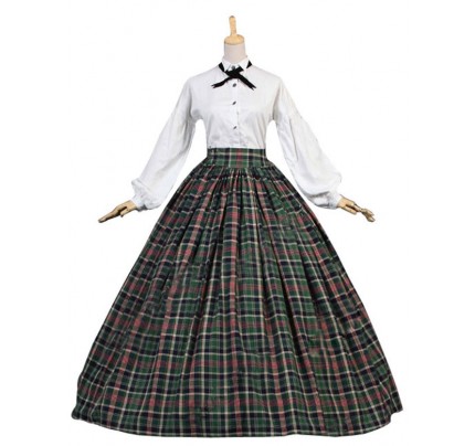 Dickens Country Plaid Tartan Victorian Gothic Ball Gown Period Lolita Dress Costume