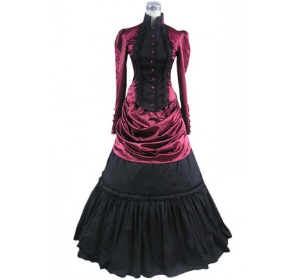 Victorian Satin French Bustle Formal Ball Gown Reenactment Lolita Dress Costume