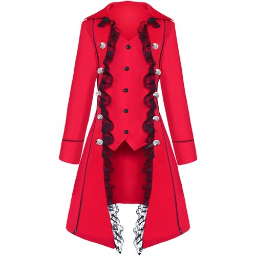 Historical Medieval Solid Long Sleeve Three Breasted Coat Top Dress