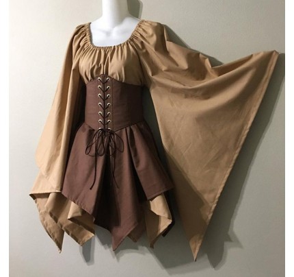Renaissance Long Sleeve Dress Middle Ages Halloween Party 