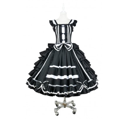 Lolita Dress Gothic Punk Lolita Black Frill Cosplay Costume