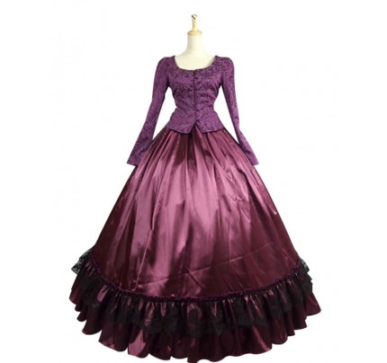 Civil War Victorian Corduroy Gown Reenactment Stage Purple Lolita Dress Costume