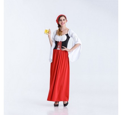 German Munich Oktoberfest Cosplay Maid Costume Festival Red Dress 