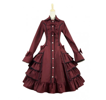 Gothic Lolita Cosplay Victorian Coat Reenactment Steampunk Stage Wine Red Dress Costume