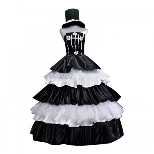 One Piece Cosplay Perona Costume Formal Dress Black White