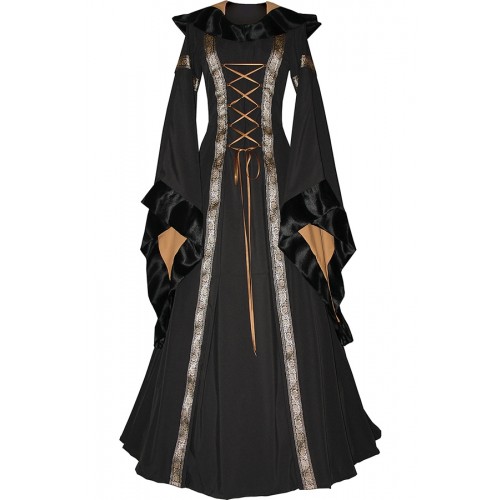 Renaissance Carnival Medieval Sarah Black Safran Strappy Robe Dress