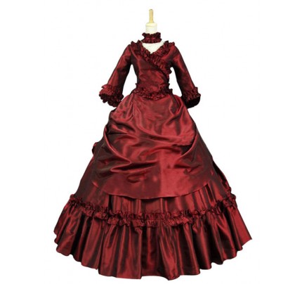 Victorian Lolita Bustle Period Reenactment Gothic Lolita Dress Burgundy