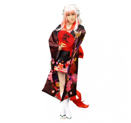 Super Sonico Cosplay Costume Print Kimono