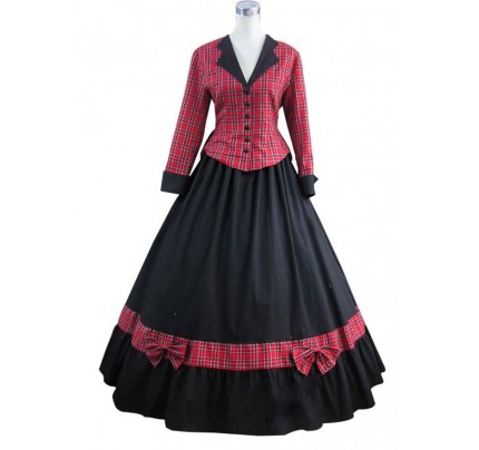 Civil War Cotton Satin Tartan Gown Dress