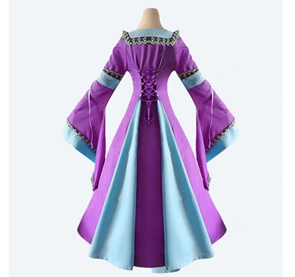 Medieval Historical Square Collar Long Trumpet Sleeve Dress