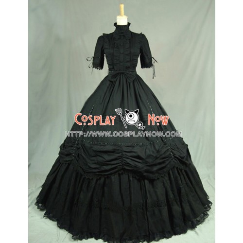 Victorian Gothic Black Ball Gown Reenactment Steampunk Punk Lolita Dress Costume