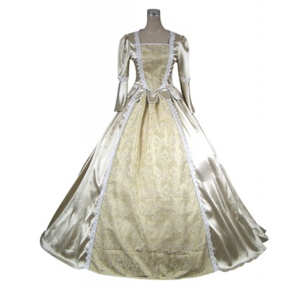 Renaissance Colonial Gothic Satin Ball Gown Prom Brocade Dress