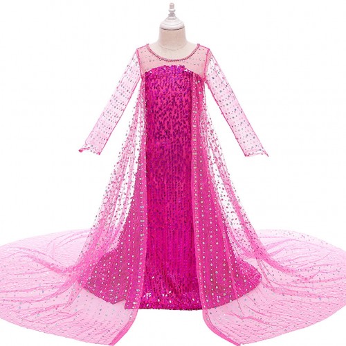 Frozen Cosplay Princess Elsa Costume Long Sleeves Dress for Children