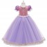 Snow White Cosplay Princess Costume Purple Pleated Girl Dress for Children