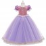 Snow White Cosplay Princess Costume Purple Pleated Girl Dress for Children
