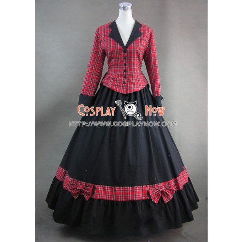 Civil War Cotton Satin Tartan Gown Dress