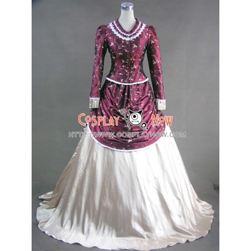 Victorian Lolita French Bustle Gothic Lolita Dress Wine Floral