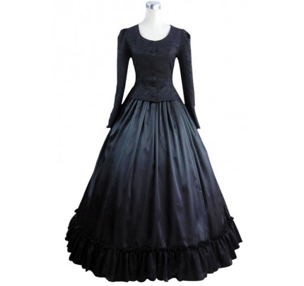 Civil War Victorian Brocaded Ball Gown Black Dress