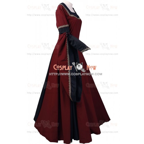 Carnival Renaissance Medieval Robe Guinevere Bordeaux-Black Red Dress