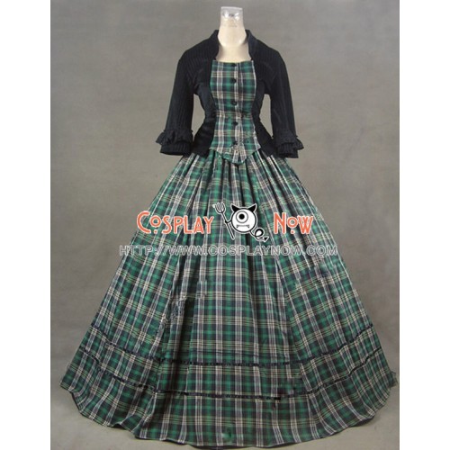 Civil War Victorian Tartan Ball Gown Day Dress Prom Cosplay