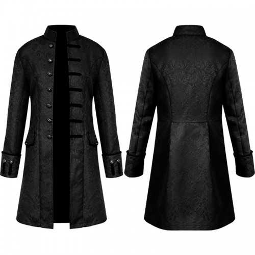 Solid Color Fashion Steampunk Retro Uniform Stand Collar Overcoat