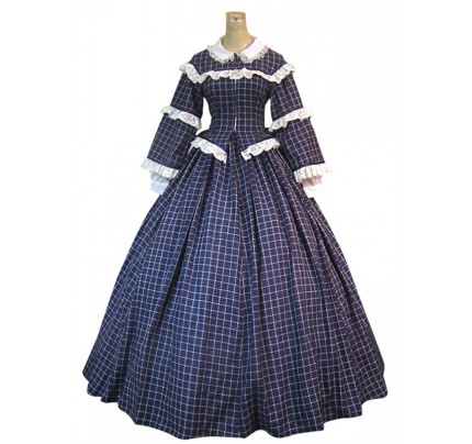 Civil War Victorian Gingham Ball Gown Day Dress