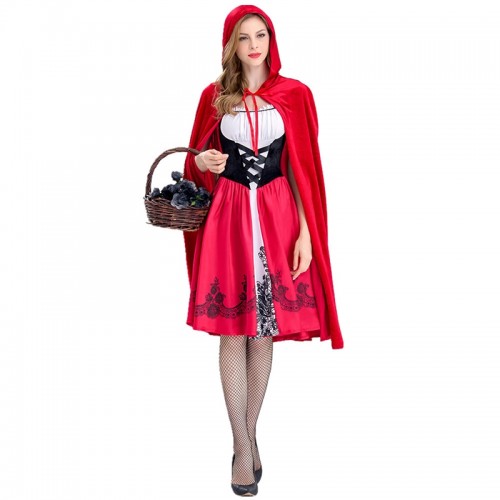 Little Red Princess Cosplay Costume Masquerade Ball Gown Cloak Dress