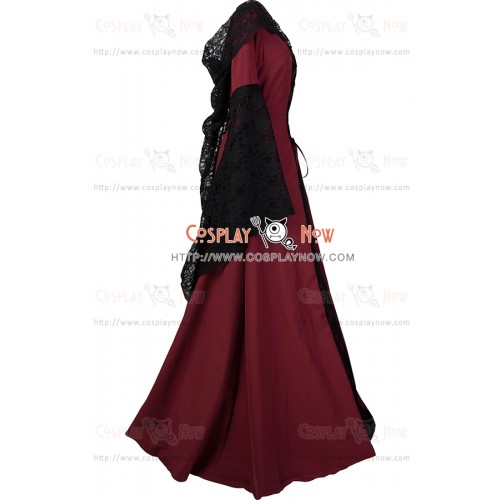 Medieval Carnival Renaissance Garment Eloise Black Red Dress Robe Halloween