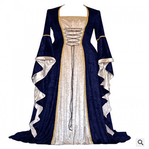 Medieval Renaissance Trumpet Sleeves Retro Medieval Long Style Vintage Dress