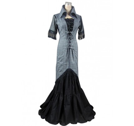 Victorian Edwardian Cotton Blend Tartan Dress Ball Gown Cosplay