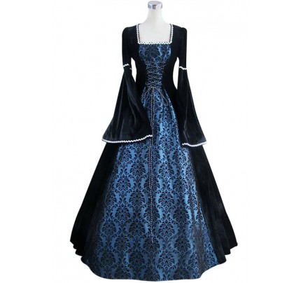 Renaissance Gothic Velvet Blue Lolita Dress Ball Gown