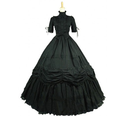 Victorian Gothic Black Ball Gown Reenactment Steampunk Punk Lolita Dress Costume