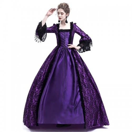 Retro Lace Patchwork Trumpet Sleeve Medieval Dress