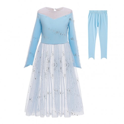 Frozen Cosplay Princess Costume Blue Chiffon Evening Dress for Children