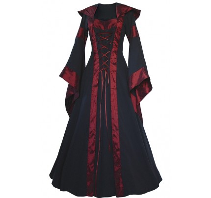 Carnival Renaissance Medieval Maria Schwarz-Bordeaux Strappy Dress Robe 