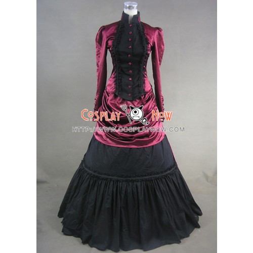 Victorian Satin French Bustle Formal Ball Gown Reenactment Lolita Dress Costume