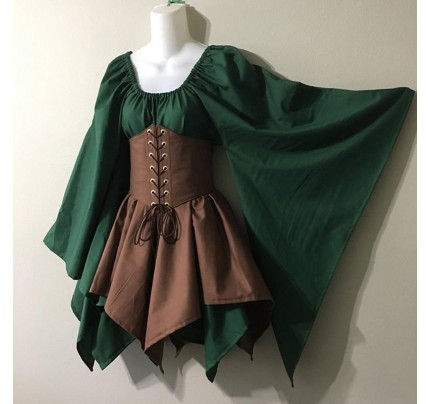Renaissance Long Sleeve Dress Middle Ages Halloween Party 
