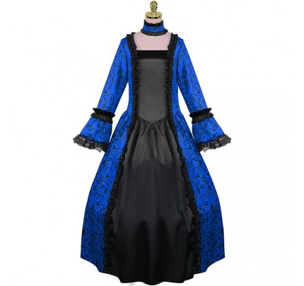 Historical Medieval Lace Color Collision Pagoda Sleeves Vintage Costume Dress