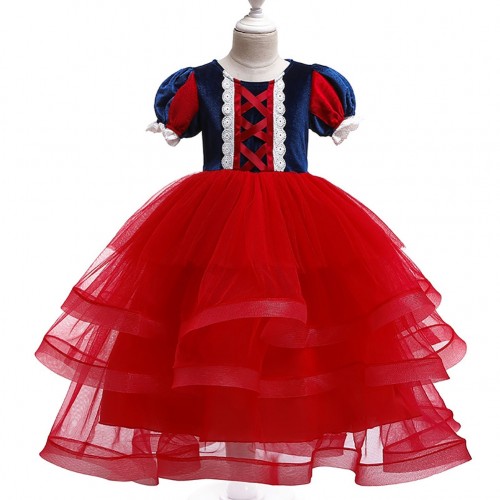 Snow White Cosplay Princess Costume Layered Skirt Long Tutu Dress for Children