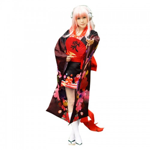 Super Sonico Cosplay Costume Print Kimono