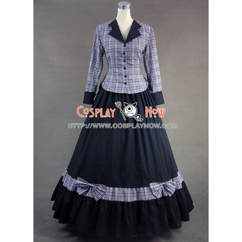 Civil War Victorian Tartan Evening Gown Gray Dress