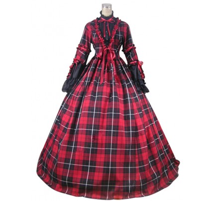 Civil War Reenactment Tartan Dress Ball Gown Prom Cosplay