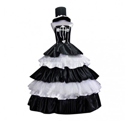 One Piece Cosplay Perona Costume Formal Dress Black White