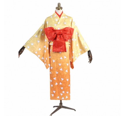 Demon Slayer Zenitsu Agatsuma Female Kimono Cosplay Costume